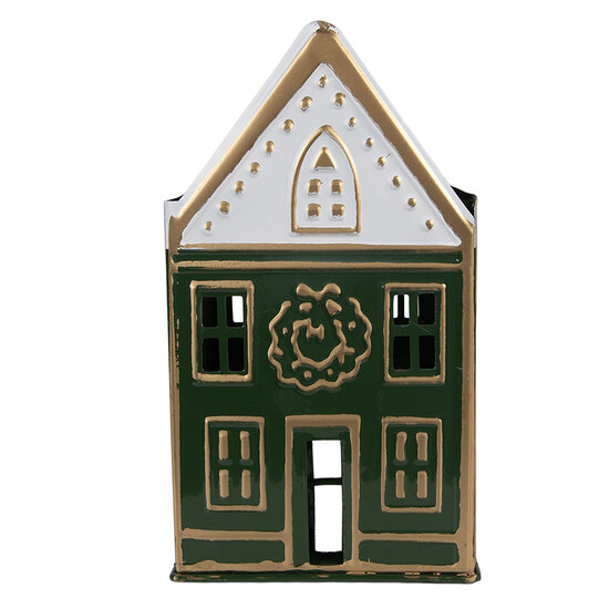Clayre & Eef | Theelichthouder Groen Wit 14x12x25 cm | 6Y5921