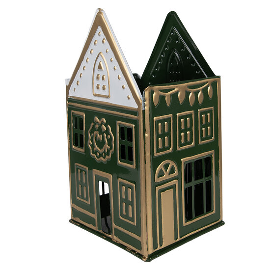 Clayre & Eef | Theelichthouder Groen Wit 14x12x25 cm | 6Y5921