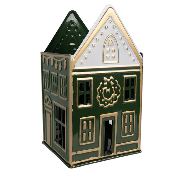 Clayre & Eef | Theelichthouder Groen Wit 14x12x25 cm | 6Y5921