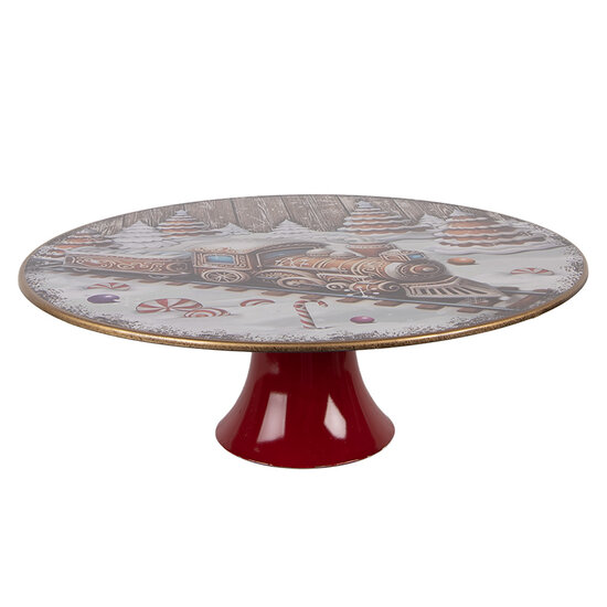 Clayre & Eef | Taartplateau op voet Wit Rood ø 29x10 cm | 66400