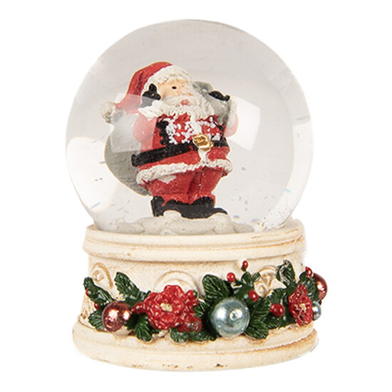 Clayre & Eef | Sneeuwbol met Kerstman Beige Rood ø 5x6 cm | 66405
