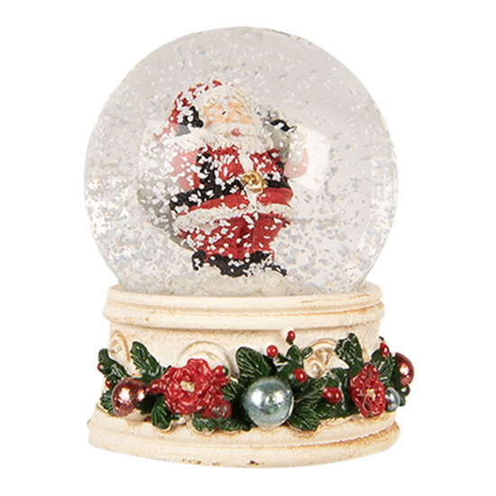 Clayre & Eef | Sneeuwbol met Kerstman Beige Rood ø 5x6 cm | 66405