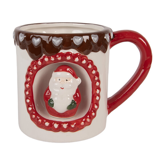 Clayre & Eef | Mok Wit Rood 14x10x10 cm / 375 ml | 6CEMU0206