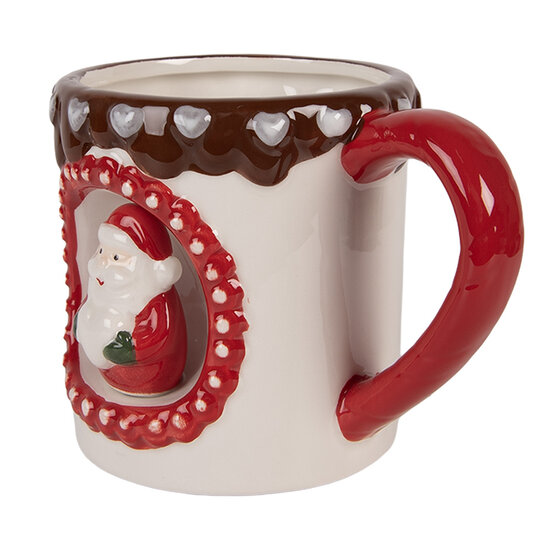 Clayre & Eef | Mok Wit Rood 14x10x10 cm / 375 ml | 6CEMU0206
