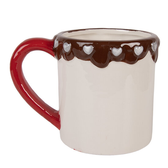 Clayre & Eef | Mok Wit Rood 14x10x10 cm / 375 ml | 6CEMU0206