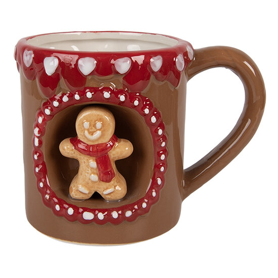 Clayre & Eef | Mok Bruin Rood 14x10x10 cm / 375 ml | 6CEMU0207