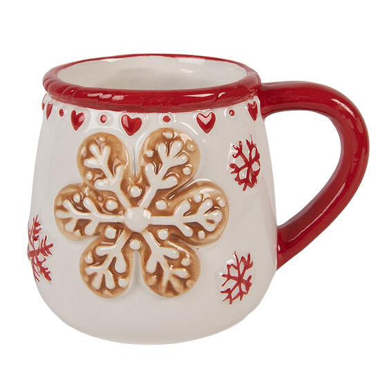 Clayre & Eef | Mok Wit Rood 13x10x10 cm / 375 ml | 6CEMU0209
