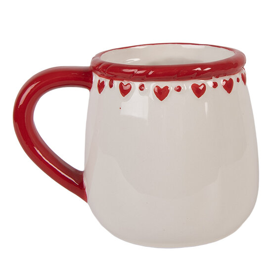 Clayre & Eef | Mok Wit Rood 13x10x10 cm / 375 ml | 6CEMU0209