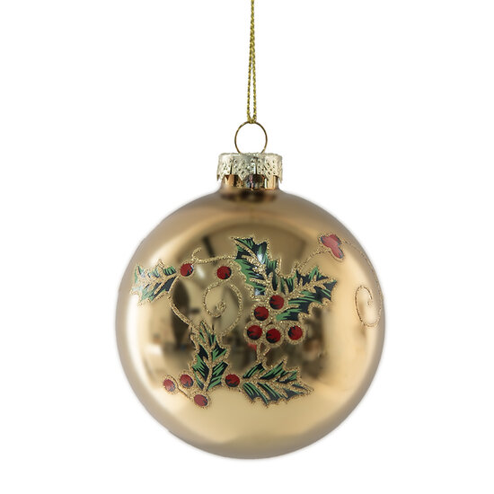 Clayre & Eef | Kerstbal Goudkleurig Groen ø 8x8 cm | 6GL5134