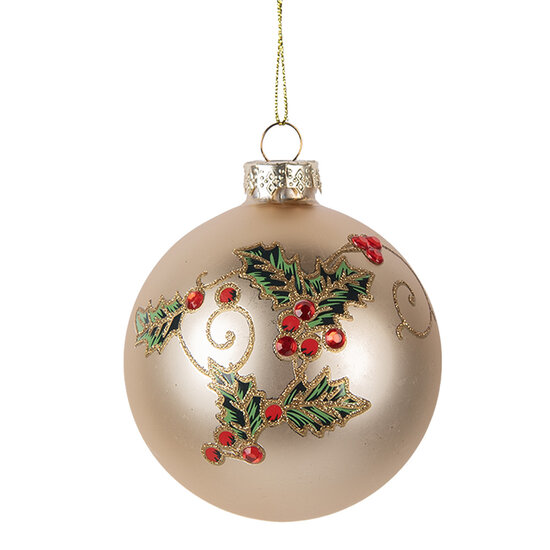 Clayre &amp; Eef | Kerstbal Goudkleurig Groen &oslash; 8x8 cm | 6GL5140
