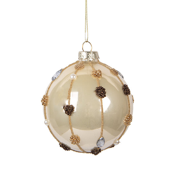 Clayre & Eef | Kerstbal Beige ø 8x8 cm | 6GL5164