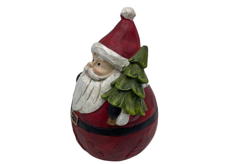 Sfeervol Kerstman Beeldje met Kerstboom 16 cm hout rood wit  – Landelijke Kerstdecoratie