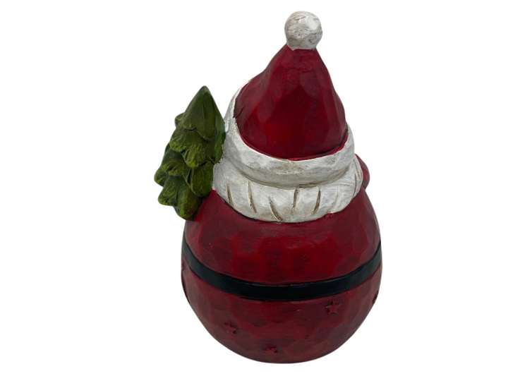 Sfeervol Kerstman Beeldje met Kerstboom 16 cm hout rood wit  – Landelijke Kerstdecoratie