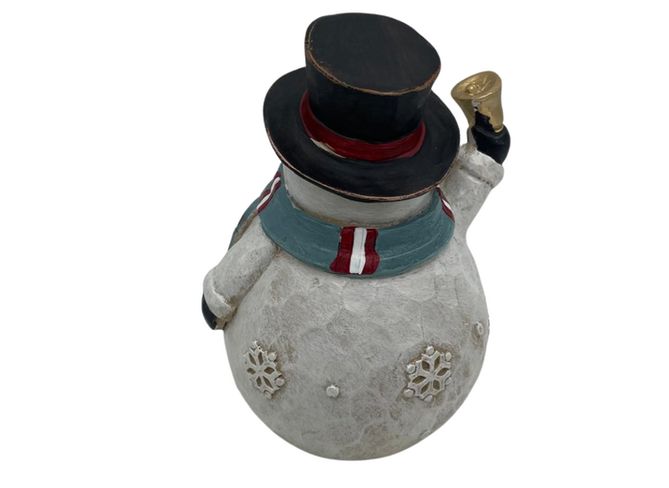 Sfeervol sneeuwpop Beeldje met bel 16 cm hout wit zwart  – Landelijke Kerstdecoratie