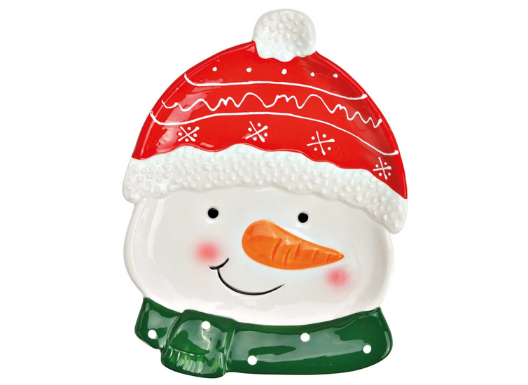 Set van 2 Voorraadpot + bordje sneeuwpop wit rood groen 16 x 12 - 20,5 x 16 cm