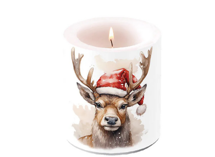 Set: Kaars - 20 servetten - dienblad Deer with Santa hat | 514547 | Ambiente