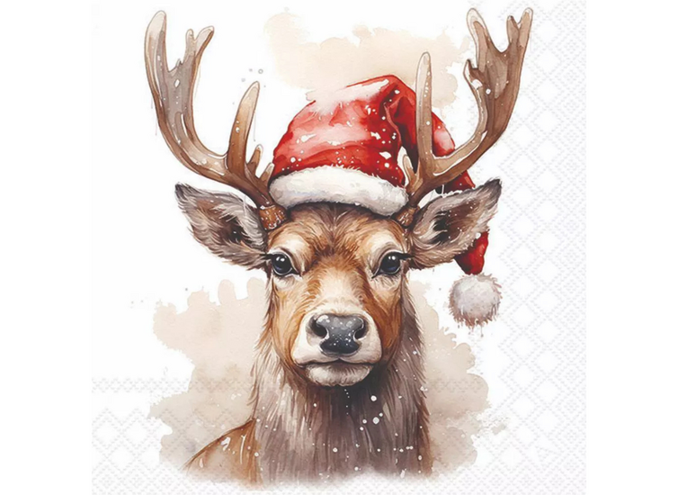 Set: Kaars - 20 servetten - dienblad Deer with Santa hat | 514547 | Ambiente