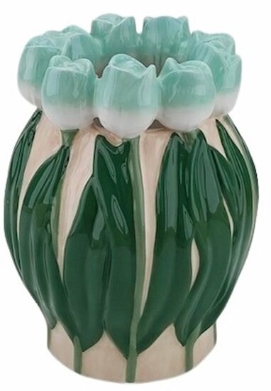 Housevitamin Vaas- Bloemen Vaas met Tulpen rand - dolomiet - Licht Groen- 14x14x18cm