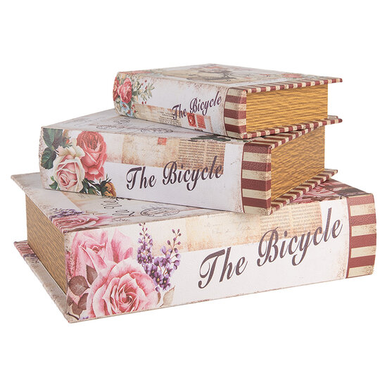 Clayre &amp; Eef | Opbergdoos Beige Roze (3) 27x22x7 / 22x17x6 / 17x12x4 cm | 66254