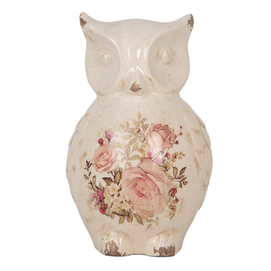 Clayre &amp; Eef | Decoratie Beeld Uil Beige Roze 13x12x22 cm | 6CE1961L
