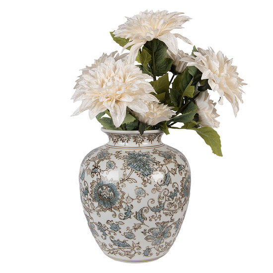 Clayre &amp; Eef | Vaas Wit Groen &oslash; 22x25 cm | 6CE2374