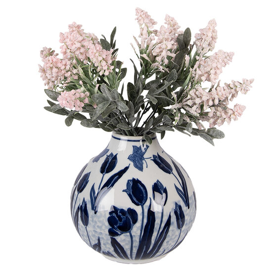 Clayre &amp; Eef | Vaas Wit Blauw &oslash; 16x16 cm | 6CE2376