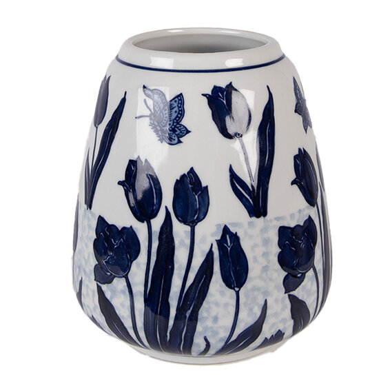 Clayre &amp; Eef | Vaas Wit Blauw &oslash; 16x18 cm | 6CE2377