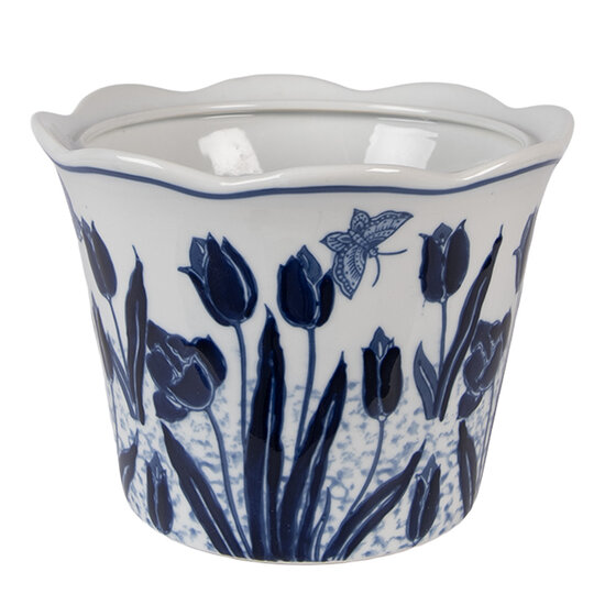 Clayre &amp; Eef | Bloempot Binnen Wit Blauw &oslash; 17x15 cm | 6CE2378