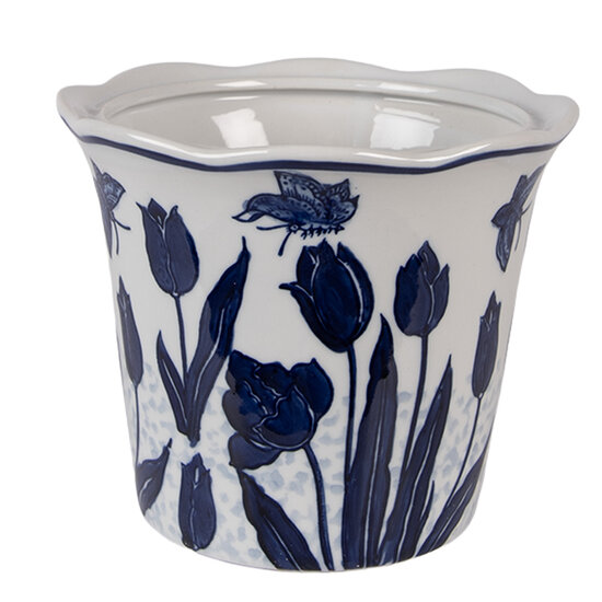 Clayre &amp; Eef | Bloempot Binnen Wit Blauw &oslash; 21x16 cm | 6CE2379