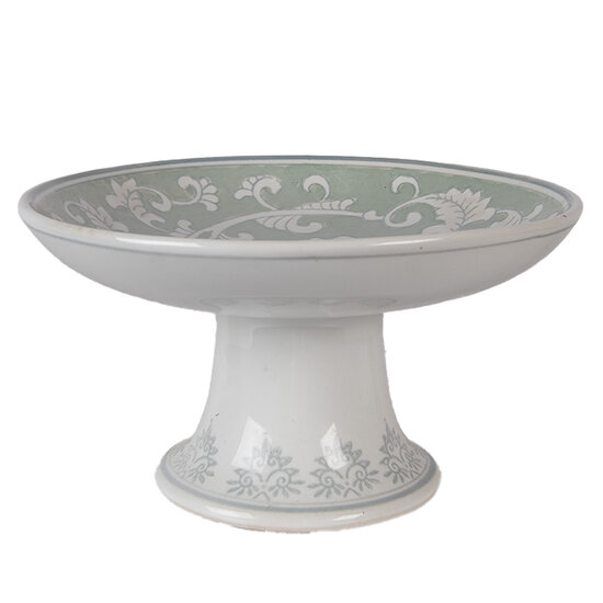 Clayre &amp; Eef | Taartplateau op voet Wit Groen &oslash; 21x11 cm | 6CE2380