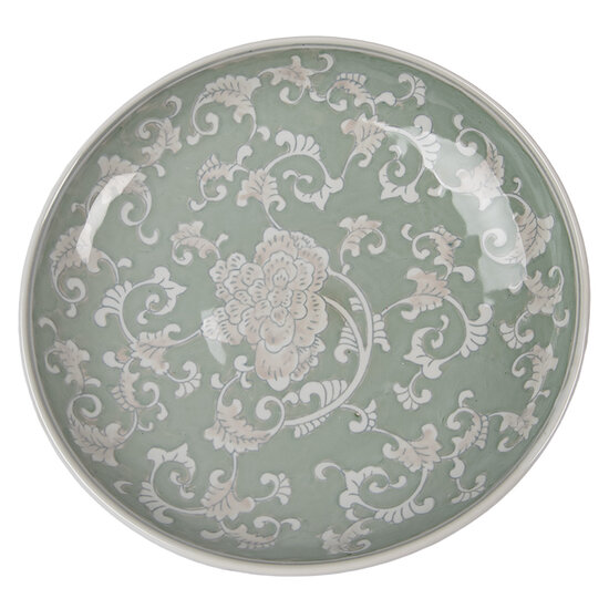 Clayre &amp; Eef | Taartplateau op voet Wit Groen &oslash; 26x13 cm | 6CE2381