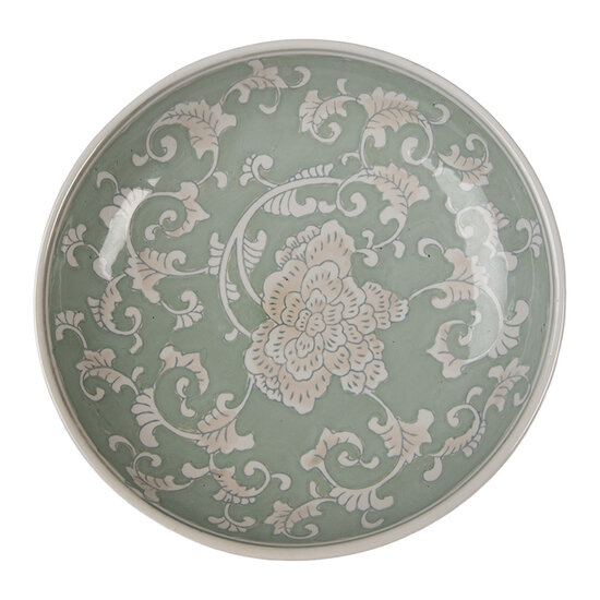 Clayre &amp; Eef | Taartplateau op voet Wit Groen &oslash; 32x15 cm | 6CE2382