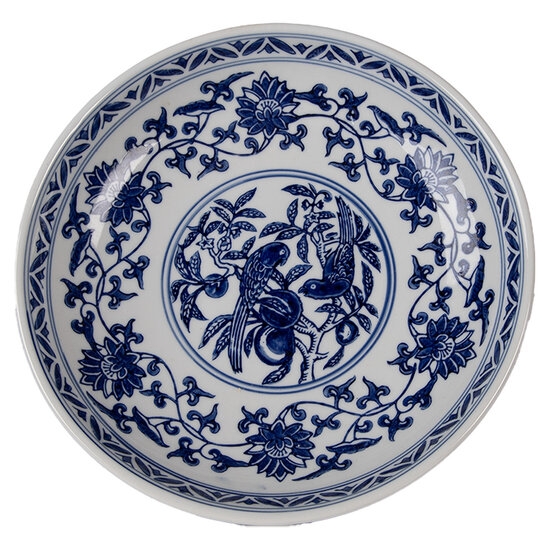 Clayre &amp; Eef | Taartplateau op voet Wit Blauw &oslash; 26x13 cm | 6CE2383