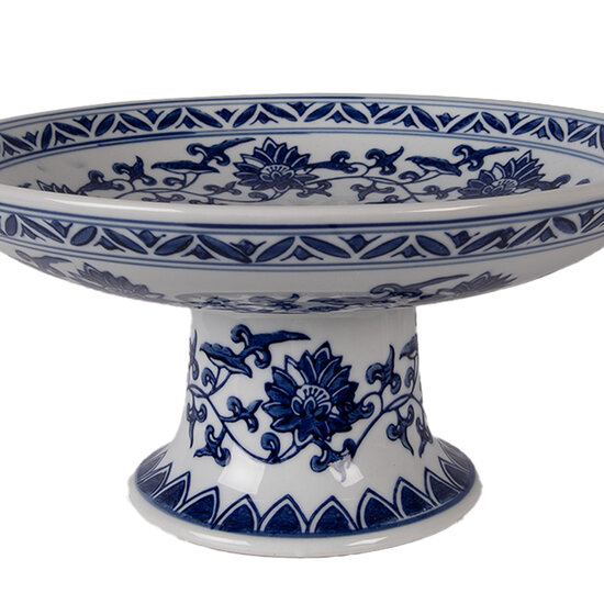 Clayre &amp; Eef | Taartplateau op voet Wit Blauw &oslash; 26x13 cm | 6CE2383