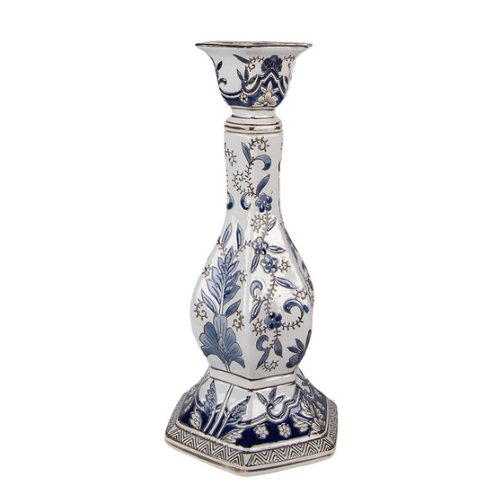 Clayre &amp; Eef | Kandelaar Wit Blauw &oslash; 18x36 cm | 6CE2384L