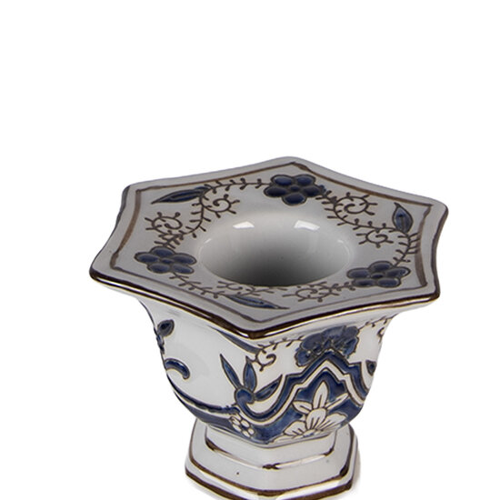 Clayre &amp; Eef | Kandelaar Wit Blauw &oslash; 18x36 cm | 6CE2384L