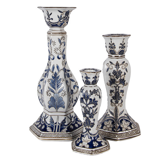 Clayre &amp; Eef | Kandelaar Wit Blauw &oslash; 18x36 cm | 6CE2384L