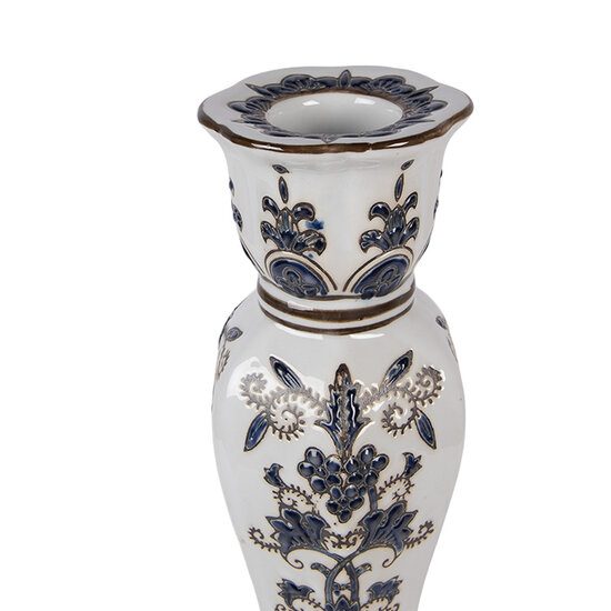 Clayre &amp; Eef | Kandelaar Wit Blauw &oslash; 15x28 cm | 6CE2384M