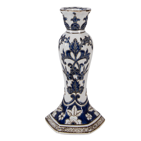 Clayre &amp; Eef | Kandelaar Wit Blauw &oslash; 11x21 cm | 6CE2384S
