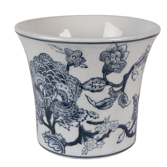 Clayre &amp; Eef | Bloempot Binnen Wit Blauw &oslash; 16x13 cm | 6CE2386