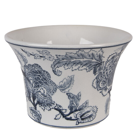 Clayre &amp; Eef | Bloempot Binnen Wit Blauw &oslash; 22x15 cm | 6CE2387