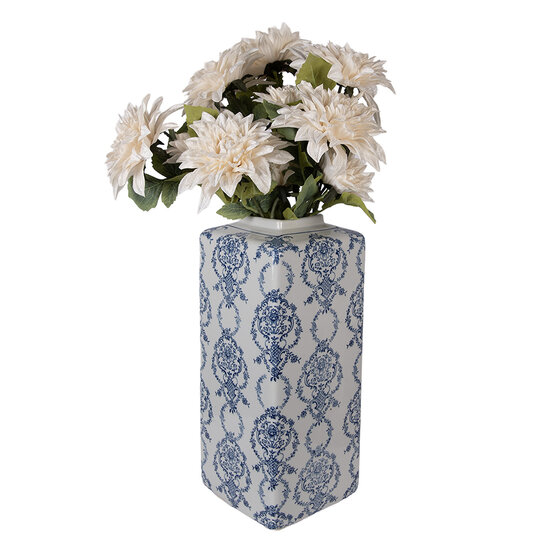 Clayre &amp; Eef | Decoratie pot met deksel Wit Blauw 16x16x41 cm | 6CE2388L