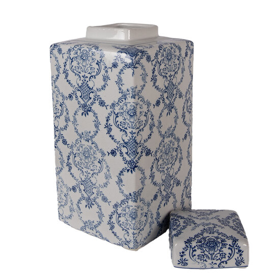 Clayre &amp; Eef | Decoratie pot met deksel Wit Blauw 15x15x31 cm | 6CE2388S