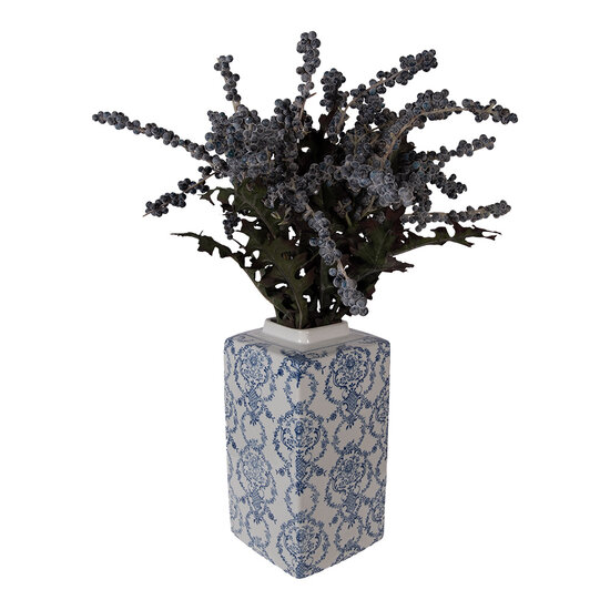 Clayre &amp; Eef | Decoratie pot met deksel Wit Blauw 15x15x31 cm | 6CE2388S