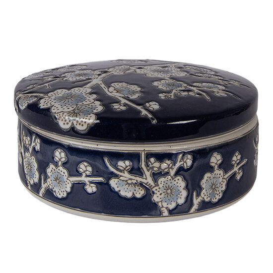 Clayre &amp; Eef | Sieradendoos Blauw Wit &oslash; 18x8 cm | 6CE2390