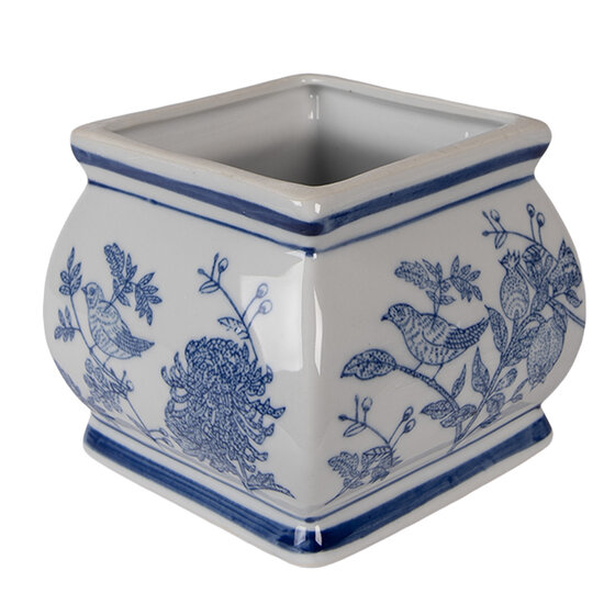 Clayre &amp; Eef | Decoratie pot met deksel Wit Blauw 13x13x17 cm | 6CE2391