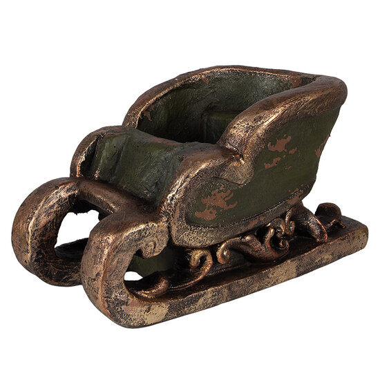 Clayre &amp; Eef | Kerstdecoratie Slee Groen Bruin 35x23x21 cm | 6MG0130