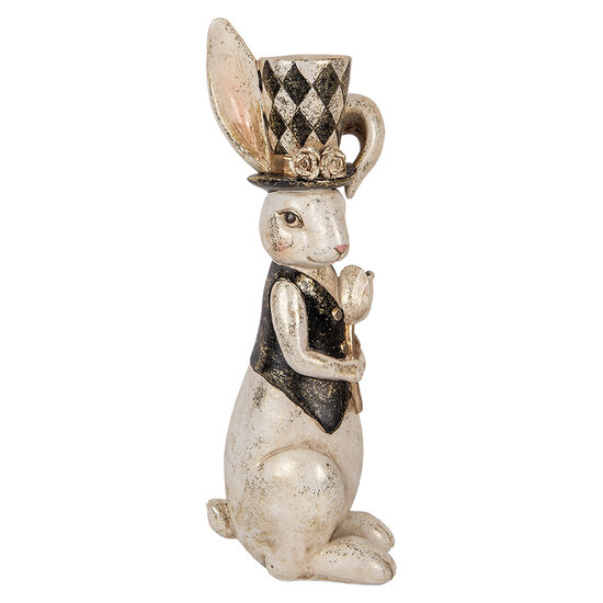 Clayre &amp; Eef | Decoratie Beeld Konijn Wit Zwart 12x14x38 cm | 6PR5093
