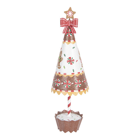 Clayre &amp; Eef | Kerstdecoratie Kerstboom Bruin Wit &oslash; 11x37 cm | 6Y5803