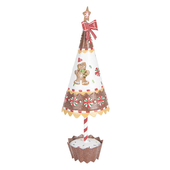 Clayre &amp; Eef | Kerstdecoratie Kerstboom Bruin Wit &oslash; 11x37 cm | 6Y5803